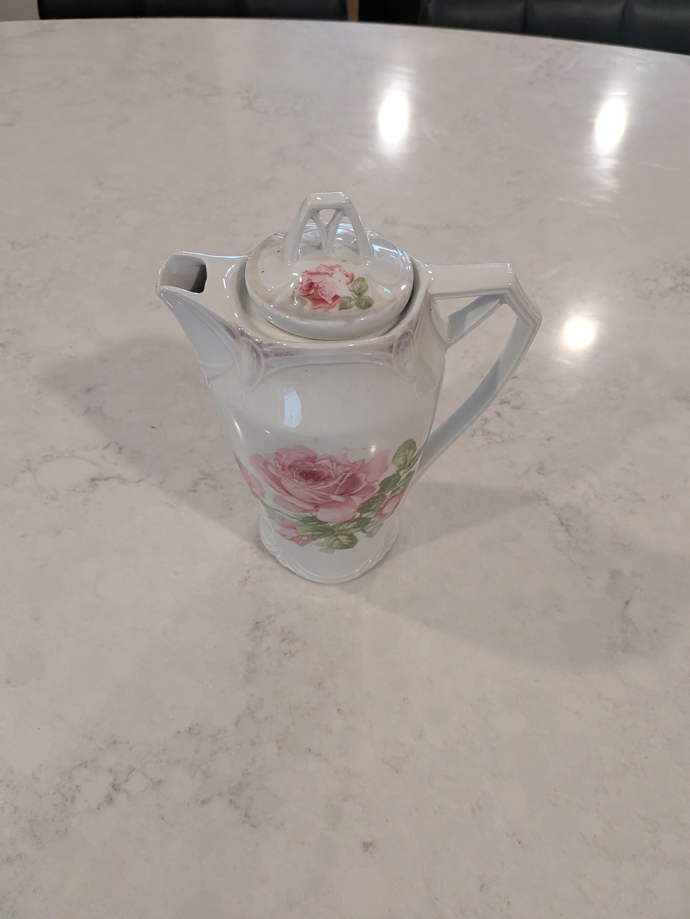 Zeh SCHERZER &Co Bavarian Pink Rose Porcelain Chocolate/Tea Pot 7" Hand-painted